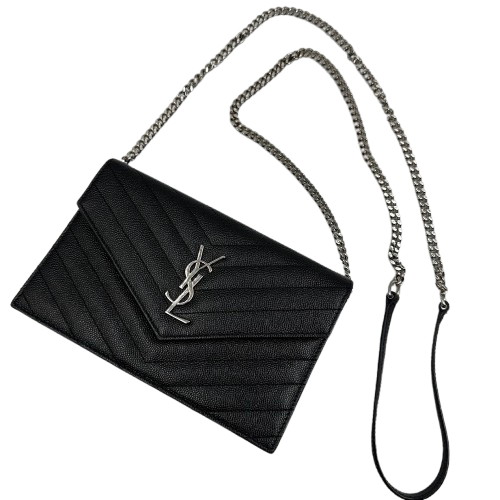 YSL　YVES SAINT LAURENT サンローラン カサンドラ キャビアスキン ブラック ショルダーバッグ パーティバッグ