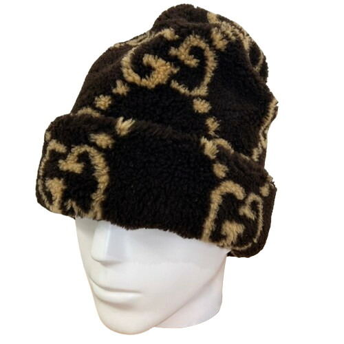 Gucci グッチ 編み物 ボア編み物帽 ジャンボGG 721295 編み物旗がしら ベージュ/赤銅色 かぶり笠