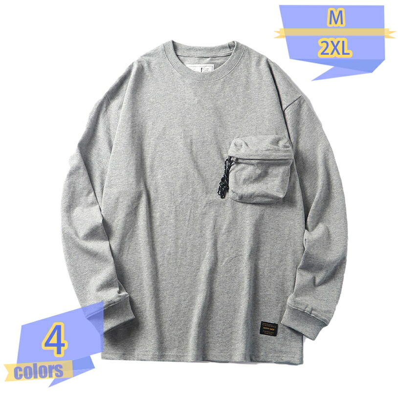 メンズ ロンT 胸ポケット Tシャツ カットソー 長袖 柄シャツ 無地 クルーネック コットン 柔らかい 快適 通気性 カジュアル 多色 丸首 ロングT ビッグt 通勤 通学 お出かけ スポーツ 部屋着 大きいサイズ 春秋冬 日常着 綿 tribal-shop