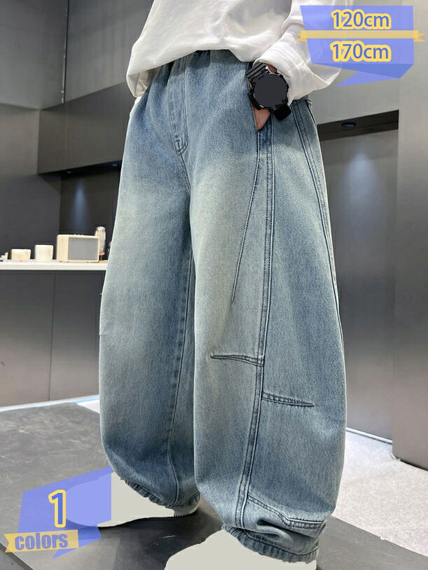 デニムパンツ キッズ 男の子 子供服 ジーパン ストレート ゆったり 春 秋 長ズボン ジュニア 無地 おしゃれ ワイドパンツ ボーイズ ウエストゴム カジュアル 通園 通学 普段着 tribal-shop