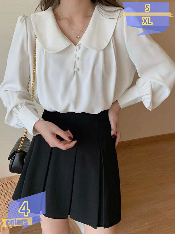 500円OFFクーポン ブラウス レディース ランタンスリーブ ピーターパンカラー シフォン 長袖 無地 おしゃれ きれいめ 上品 ゆったり かわいい 着痩せ 春 秋 通勤 オフィス お出かけ 普段使い カジュアル 女性らしい エレガント tribal-shop