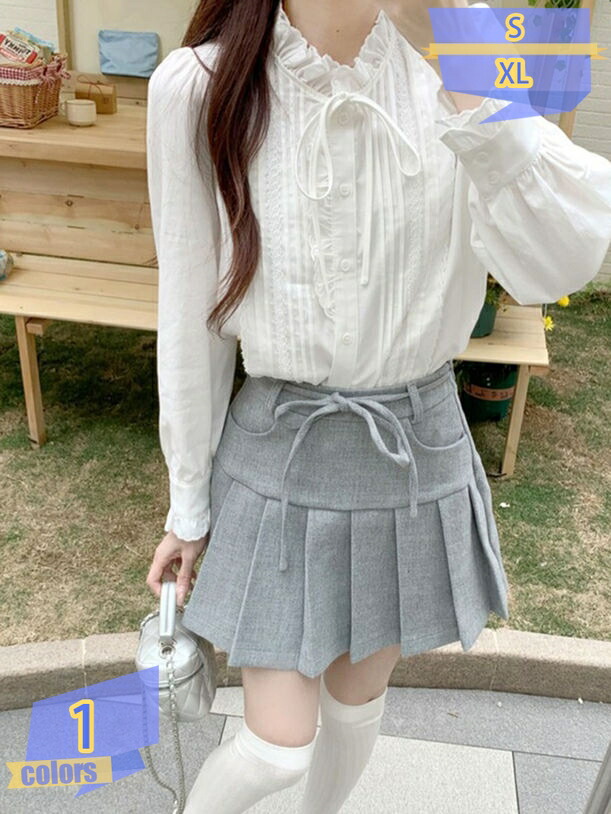 1000円OFFクーポン リボン 長袖 シフォンブラウス 女性 レディース トップス シャツ ボタン 落ち感 薄手 スタンドカラー オフィス セレモニー 七五三 フォーマル インナー オンコーデ 白 ホワイト 通勤 ビジネス OL 韓国 tribal-shop