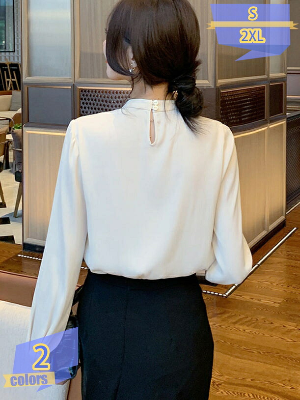 1000円OFFクーポン ボウタイブラウス きれいめ ブルー 白 S M L フォーマル オフィスカジュアル オフィス リボン レディース 長袖 無地 ホワイト セレモニー 20代 40代 30代 小柄さんもOK 春 秋 冬 体型カバー 卒業式 入学式 通勤 秋冬 tribal-shop|トライバルショップ