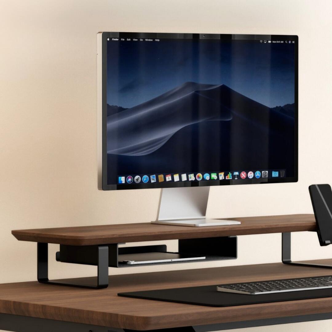 モニター台 モニタースタンド 木製 ウォルナット 天然木 無垢材 机上台 PC台 パソコン台 液晶モニター台 プリンター台 卓上ラック 60cm 90cm デスク収納 スマホスタンド キーボード収納 デュアルモニター 木目 コンパクト おしゃれ 高級感 HOSHINOTORI