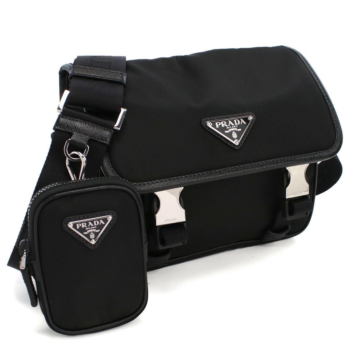 PRADA プラダ Re-Nylon xサフィアーノレザー ショルダーバッグ 2VD034 2DMH V XOP F0002 メンズ ブラック｜Tricolore ［トリコローレ］