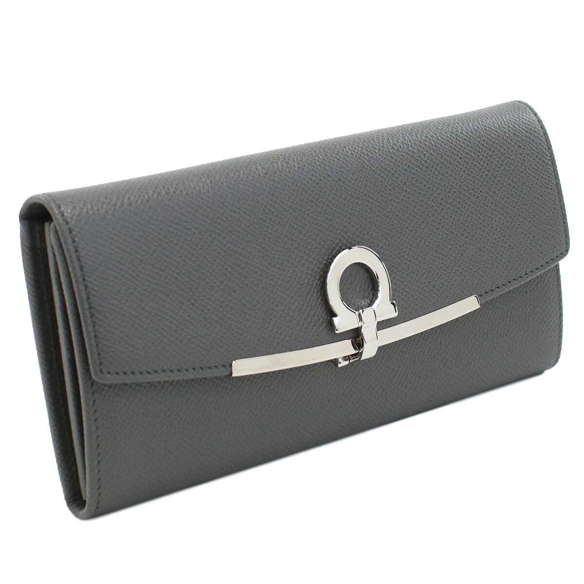 FERRAGAMO フェラガモ ガンチーニ ニつ折り 長財布 小銭入付き 22-D150 DARK GREY GANCINO CLIP レディース グレー