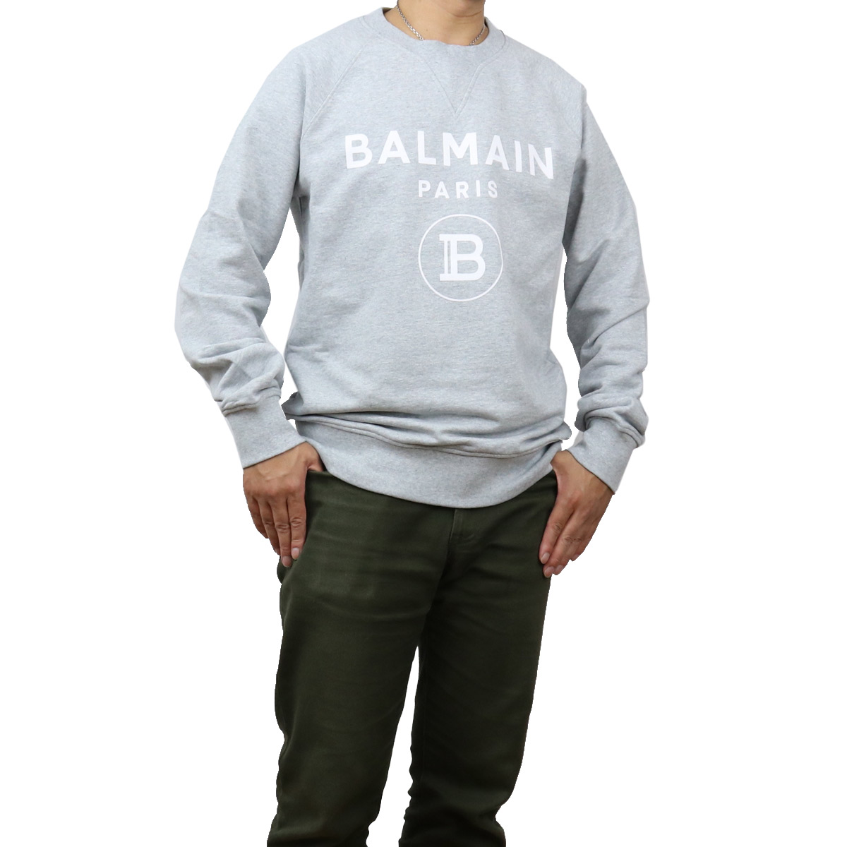 送料無料 スウェット トレーナー Uh クルーネック スウェット コットン フロックロゴ トレーナー 長袖 Balmain バルマン I361 新品 Apparel 01 Bos 02 Brand ブランド Men S メンズ グレー系 9ub Www Ordia Fr