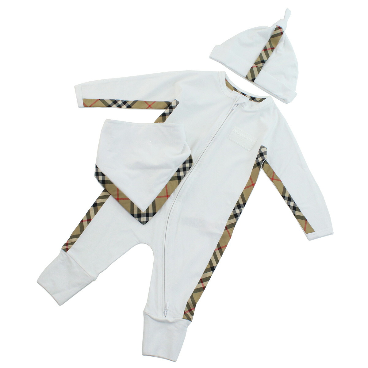 バーバリー　ロンパース　長袖　ベビー　星　総柄　モノグラム　白　黒　現行タグ バーバリー ロンパース 長袖 ベビー 星 総柄 モノグラム 白 黒