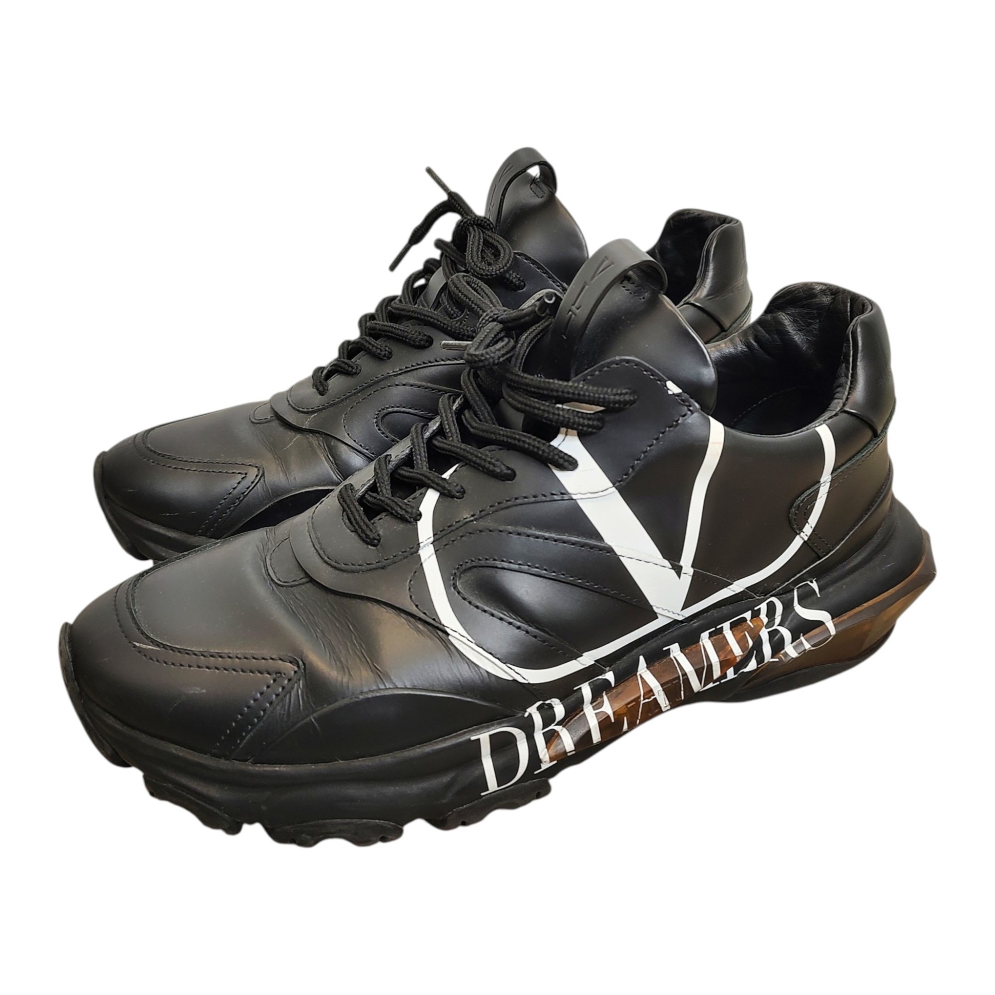 【中古】VALENTINO ヴァレンティノ 置き目撥ね除ける なめし革 スニーカー TTB05Y0 42 黒いこと メンズ メンズ靴-スニーカー-靴