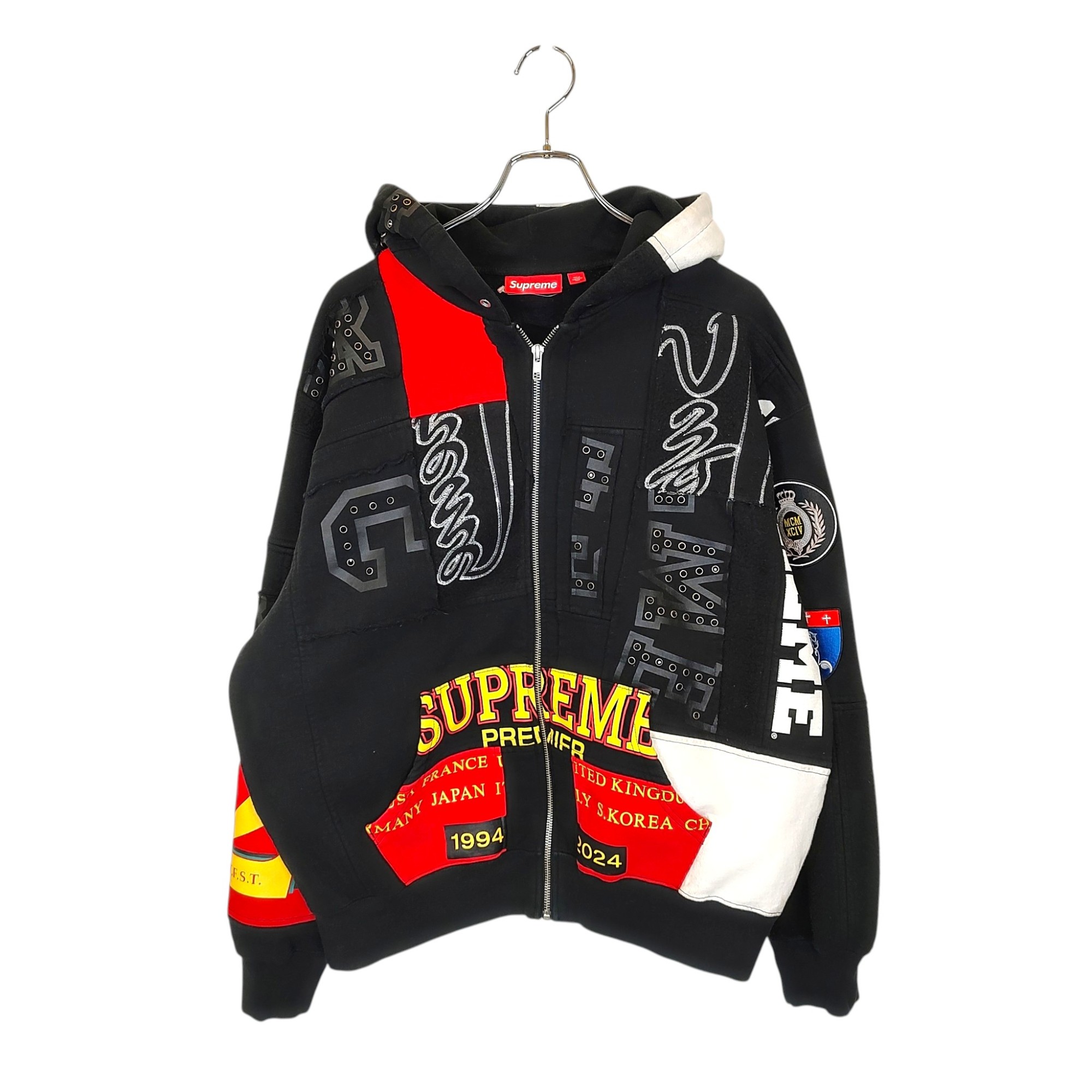 【中古】Supreme シュプリーム 25SS Patchwork Zip Up Hooded Sweatshirt ジップアップ パーカー M 黒いこと×赤いこと メンズ