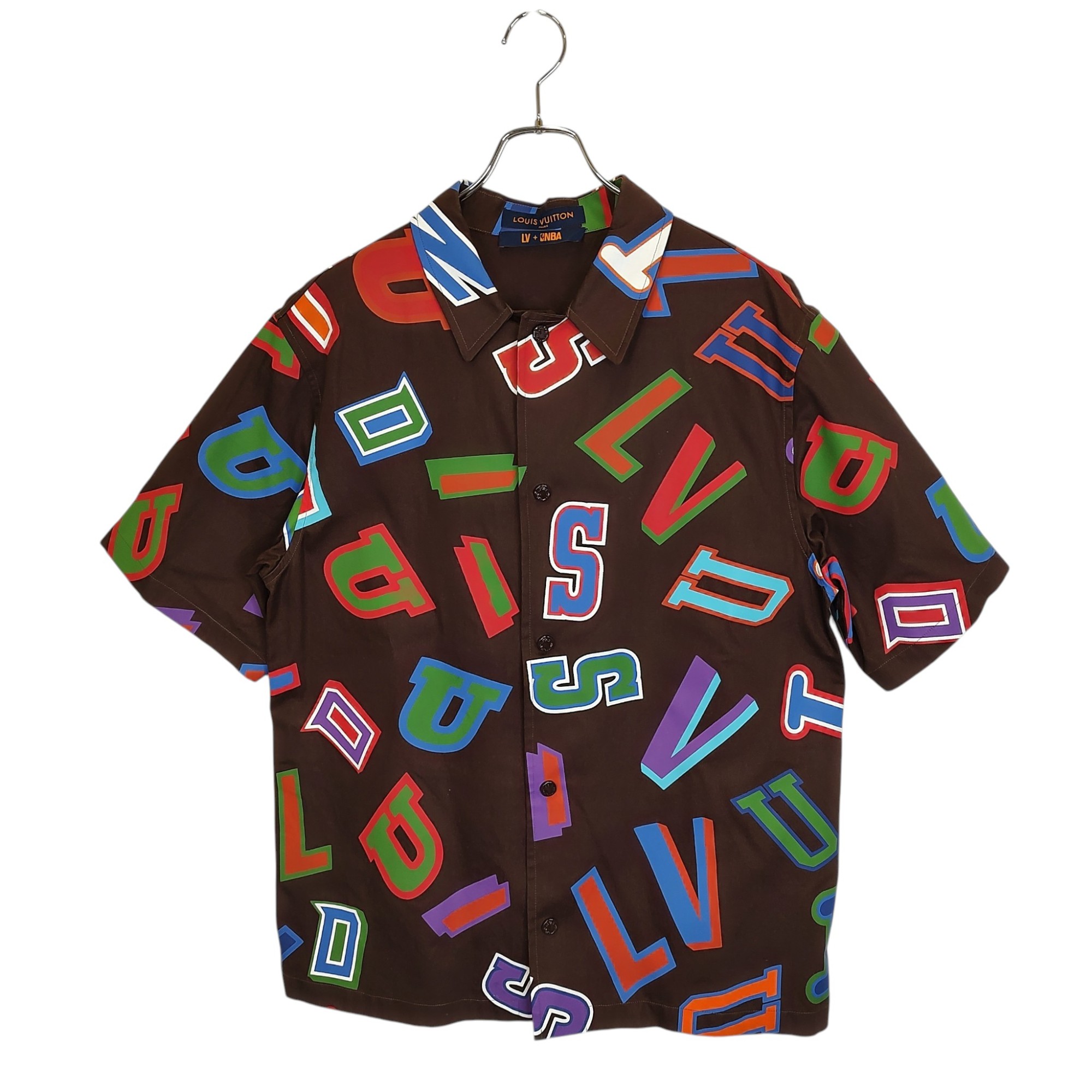 【中古】LOUIS VUITTON ルイ・ヴィトン × NBA 21AW レター オーバー 半袖 シャツ RM212M ES9 HLS01W L ブラウン メンズ
