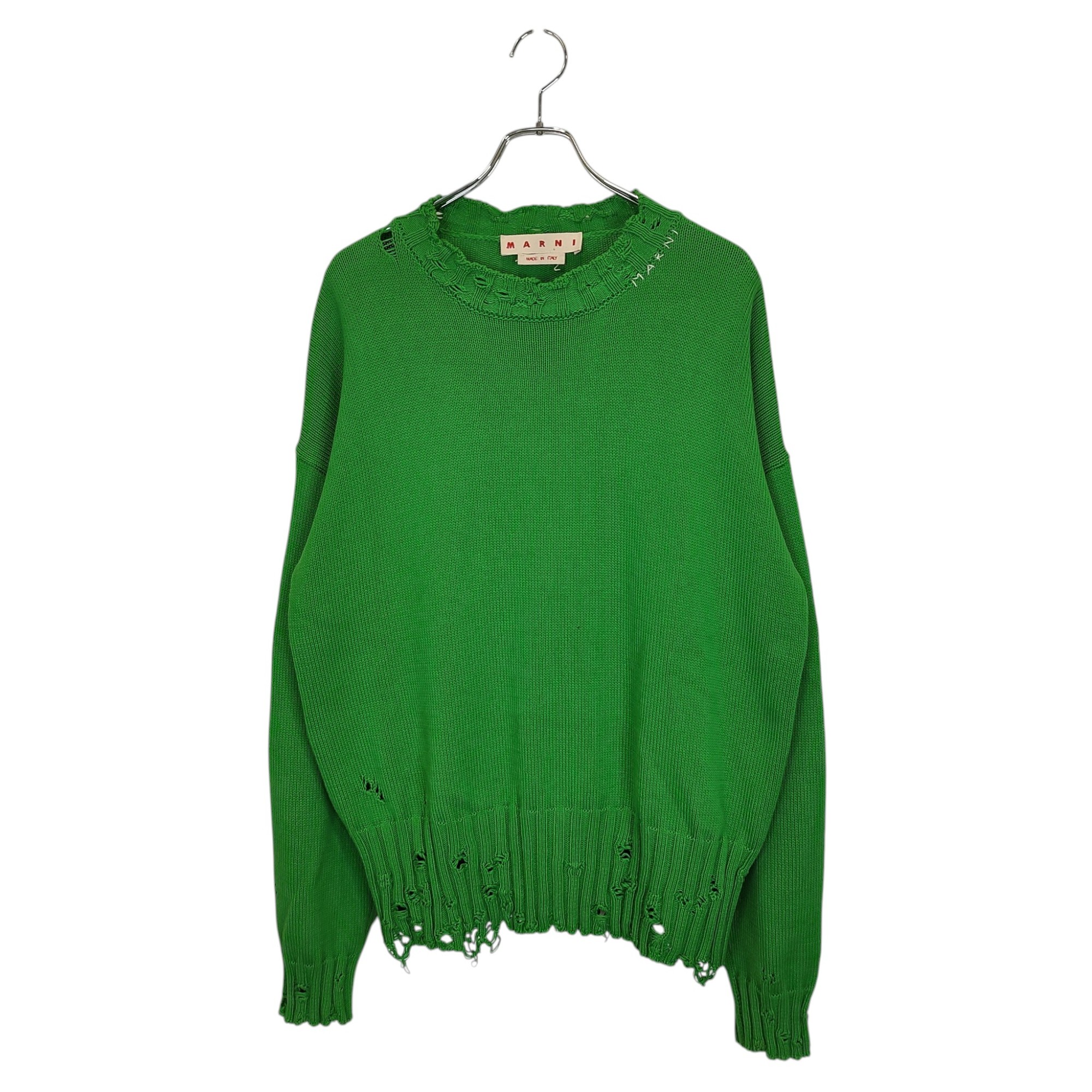 【中古】MARNI マルニ 22AW Bordeaux ダメージ加工 クルーネック ニット セーター GCMG0210A0UFC652 48 グリーン メンズ