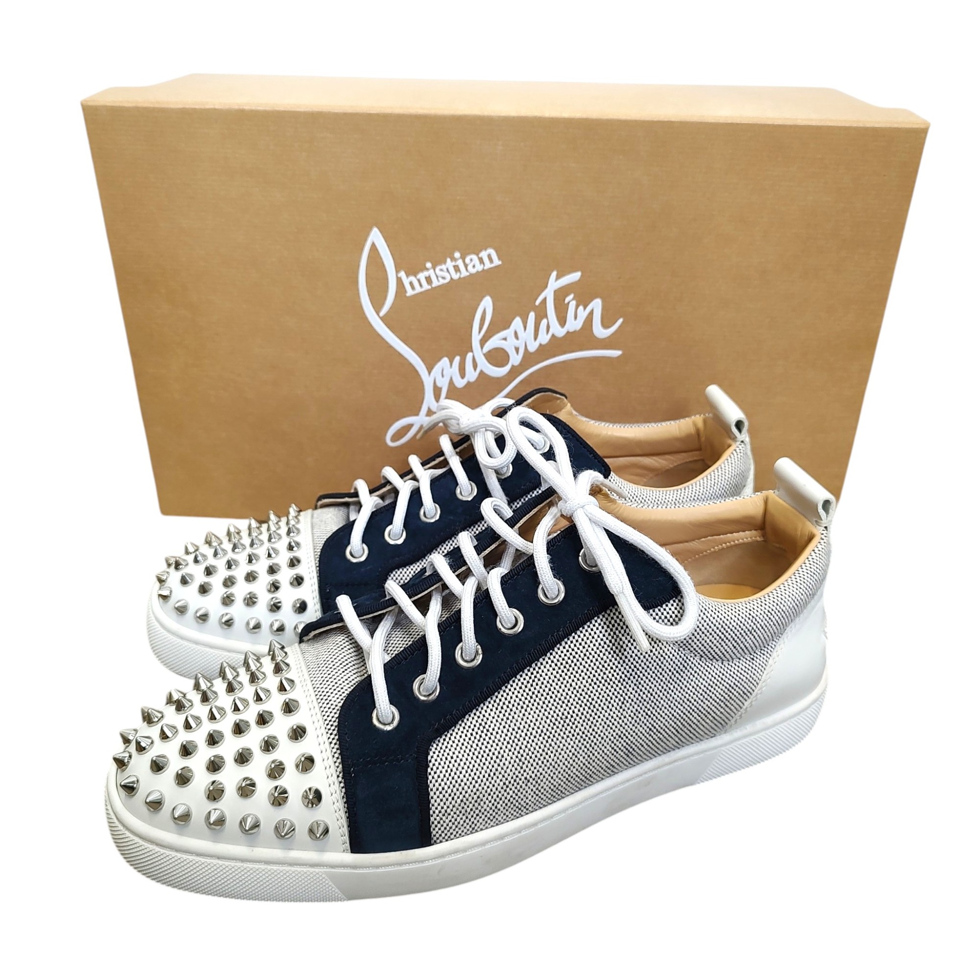 【中古】Christian Louboutin クリスチャンルブタン Louis Junior Spikes Orlato スパイク スタッズ レザー スニーカー EU40 ホワイト メンズ|TRIGGER 店