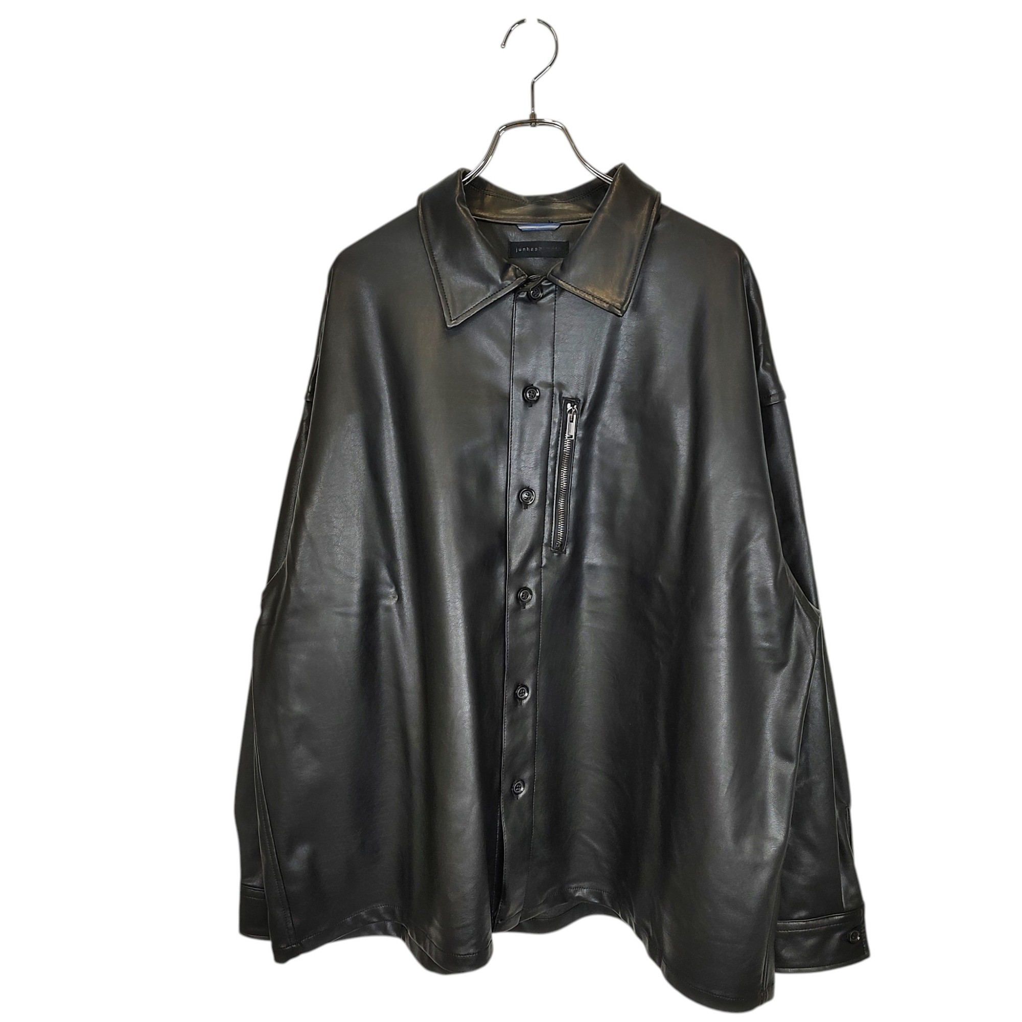 【中古】jun hashimoto ジュンハシモト 25AW 名古屋別注 MEGA BIG LEATHER SHIRT ビッグ なめし革 プルオーバー 上衣 1062522001 F 黒いこと メンズ