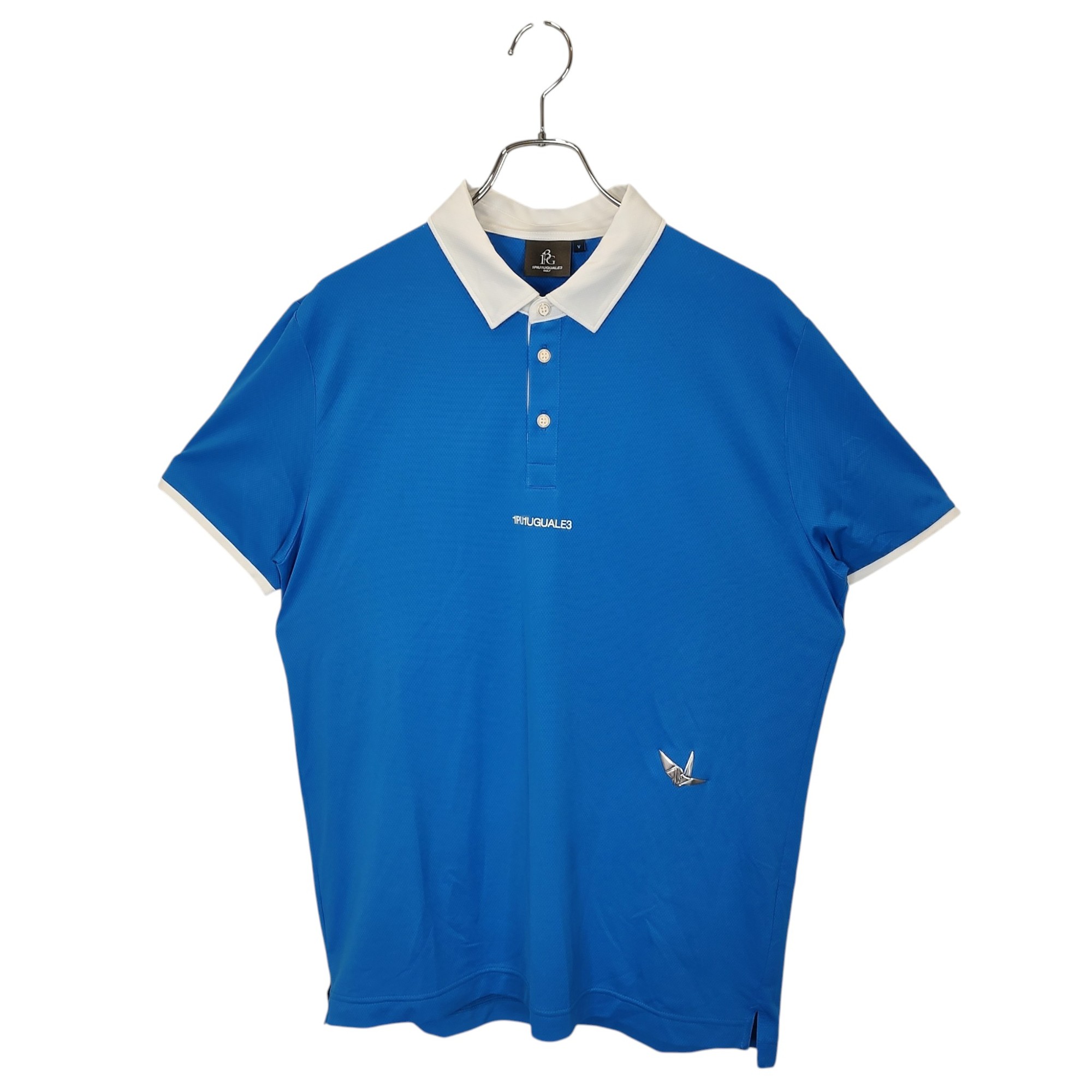 【中古】1PIU1UGUALE3 GOLF ウノピゥウノウグァーレトレ ゴルフ S/S POLO SIMPLE WHITE LINE 半袖 スポーツシャツ GDT009 POE415 5 青色/白いこと メンズ