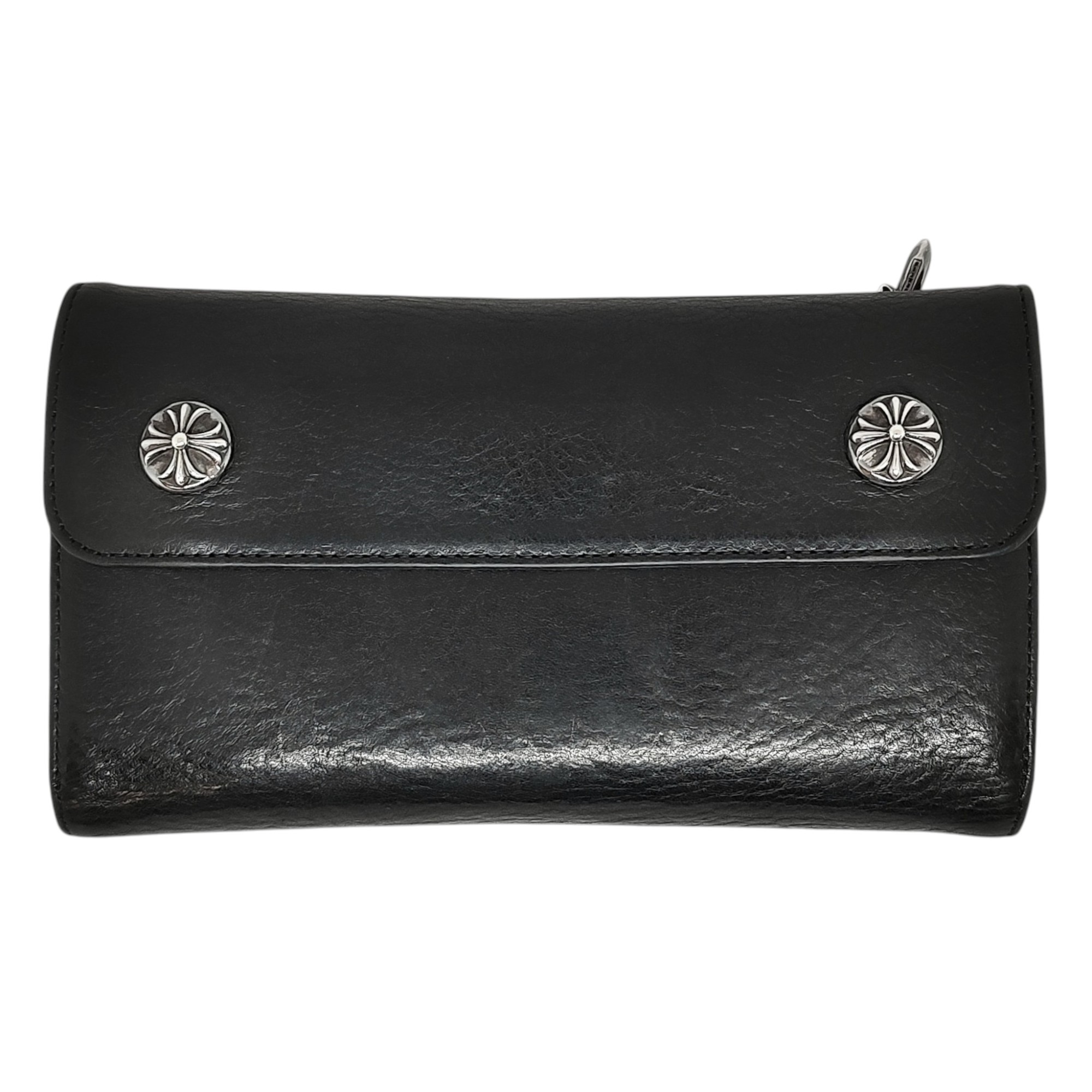 【中古】Chrome Hearts クロムハーツ WAVE CROSS BALL/縮くれる クロスボールボタンレザーウォレット札入れ F 黒いこと メンズ/レディース