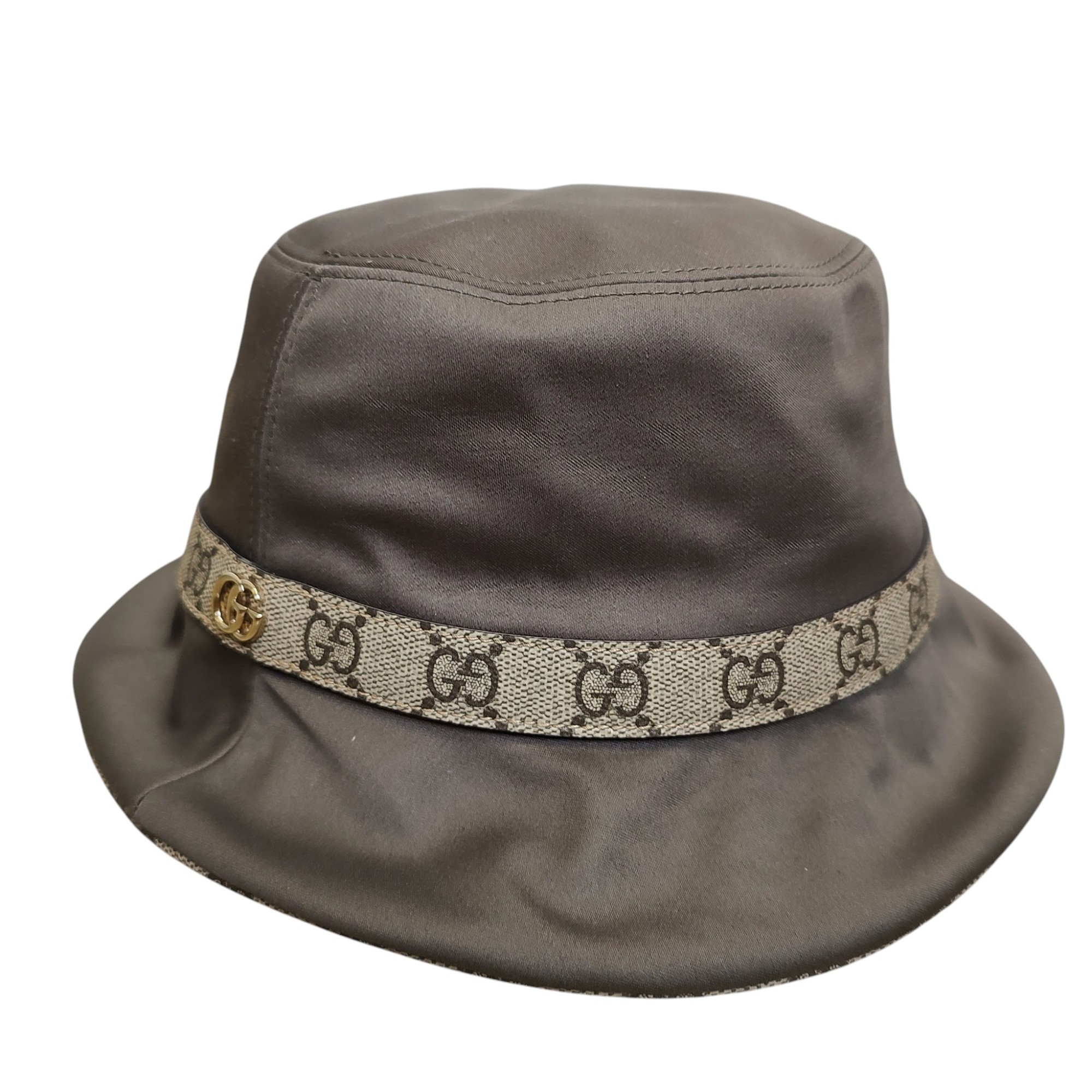 【中古】GUCCI グッチ Double G Cotton Hat 井戸釣瓶かぶり笠 833057 3HBC7 S 薄墨色×ベージュ メンズ/レディース