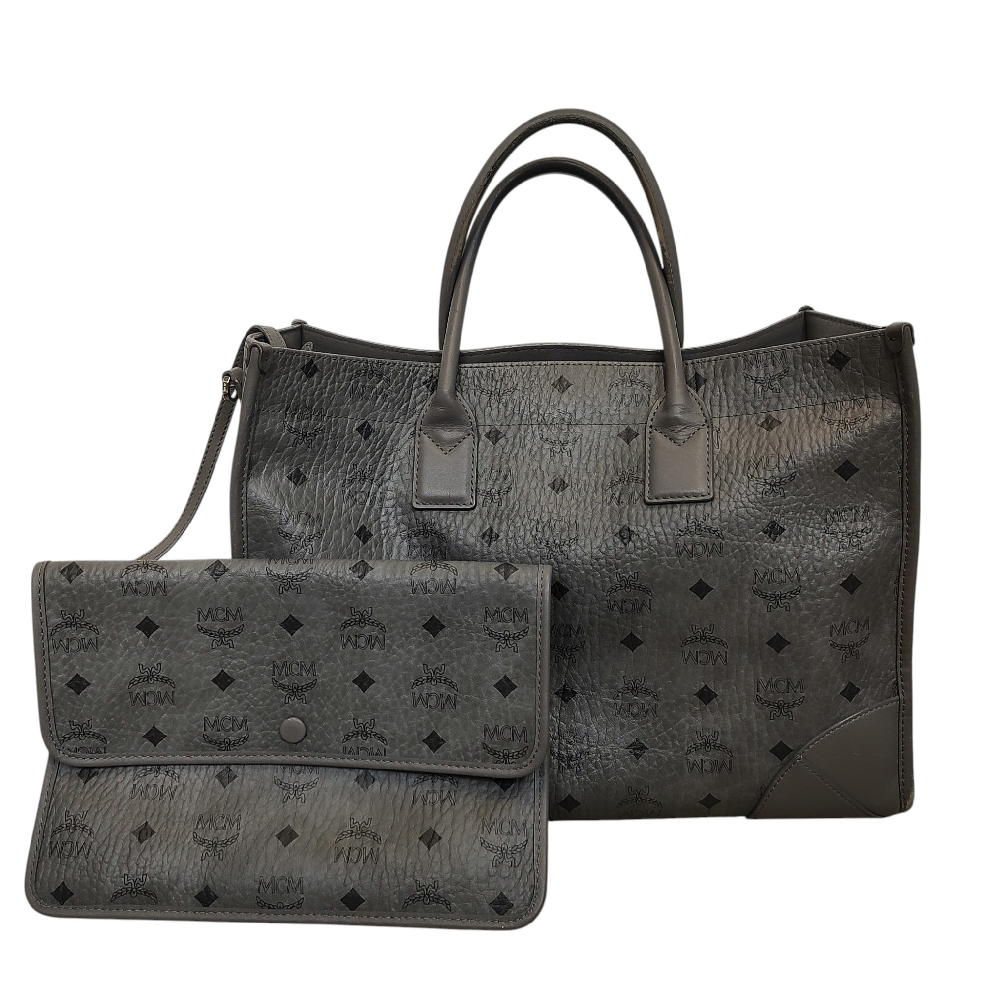 【中古】MCM エムシーエム LARGE MUNCHEN TOTE ヴィセトス トートバッグ  合切袋付き添い人 MWTCSBO03EG001 F 薄墨色 メンズ
