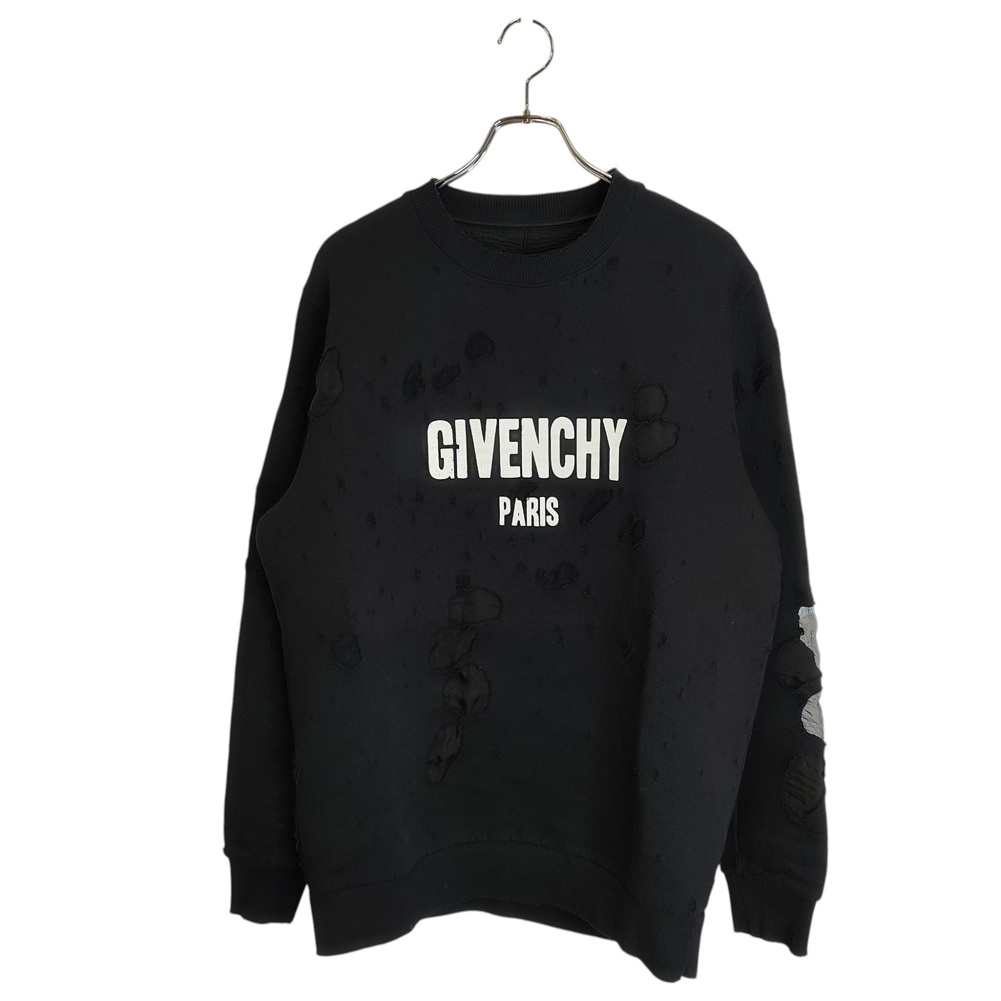 【中古】GIVENCHY ジバンシィ Distressed Crewneck Sweatshirt 不都合産業 デストロイ  労働者の一団のど首 トレーナー BM70393Y0S M 黒いこと メンズ