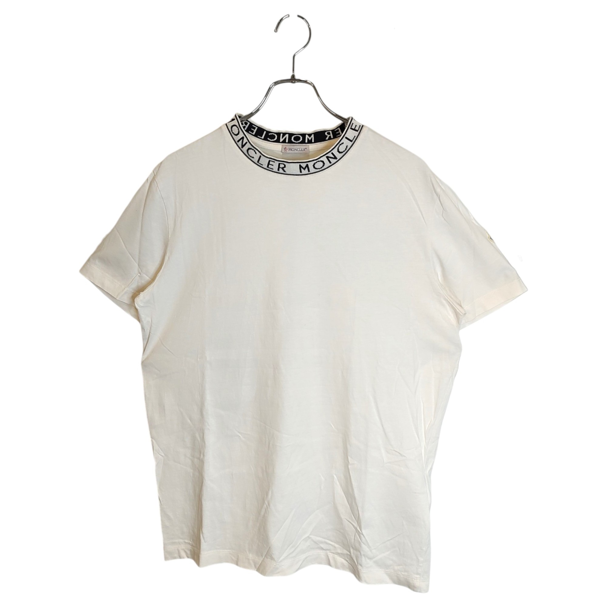 【中古】MONCLER モンク軌跡 23SS SS T-SHIRTS のど首ロゴタイプ 半袖 ティーシャツ C-SOM-24-30770 L 白いこと メンズ