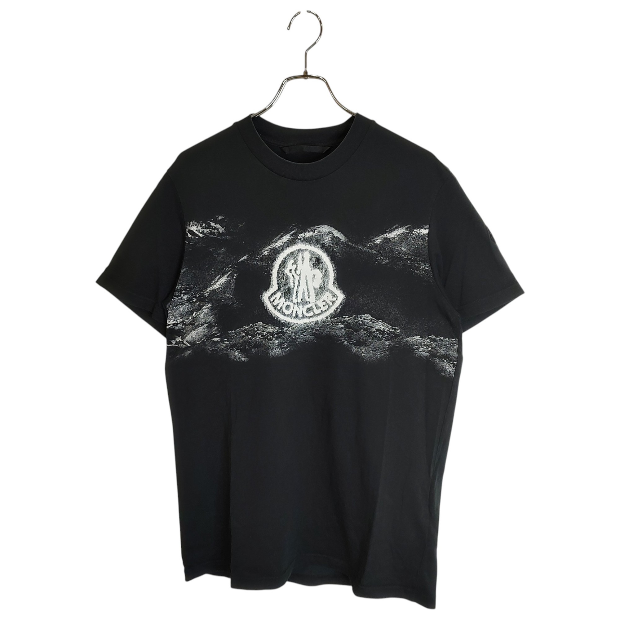 【中古】MONCLER モンク軌跡 SS T-SHIRTS 刷り上げる 半袖 ティーシャツ C-SCOM-23-40267 L 黒いこと/白いこと メンズ