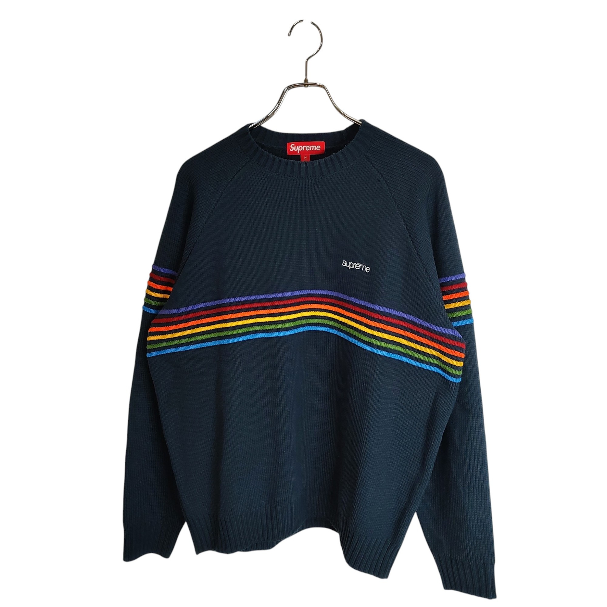 【中古】Supreme シュプリーム Raised Stripe Sweater ストライプ ニット セーター M ネイビー/レインボー メンズ|TRIGGER 店