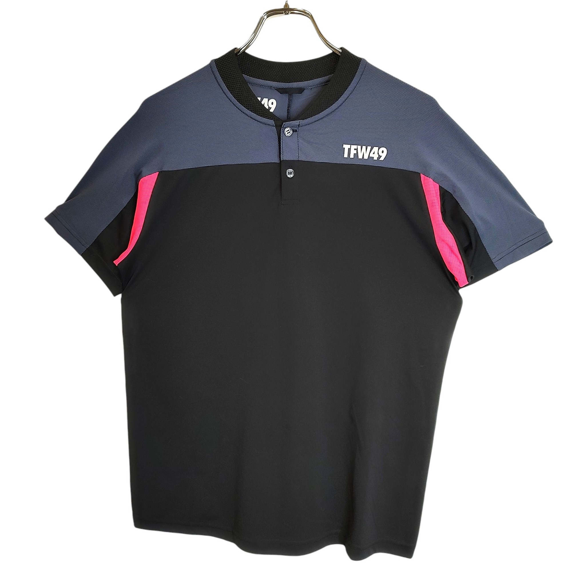 【中古】TFW49 ティーエフダブリュー ゴルフ 22SS SIDE MESH POLO サイドメッシュ 半袖 ノーカラー ポロシャツ T102210008 M ブラック/ネイビー メンズ｜TRIGGER 店