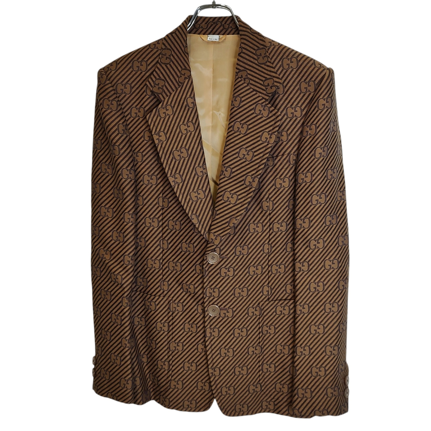 【中古】GUCCI グッチ 20AW GG Jacquard Jacket GG総柄 ストライプ ジャガード テーラードジャケット 618666 ZAEAK 48 ブラウン メンズ|TRIGGER 店
