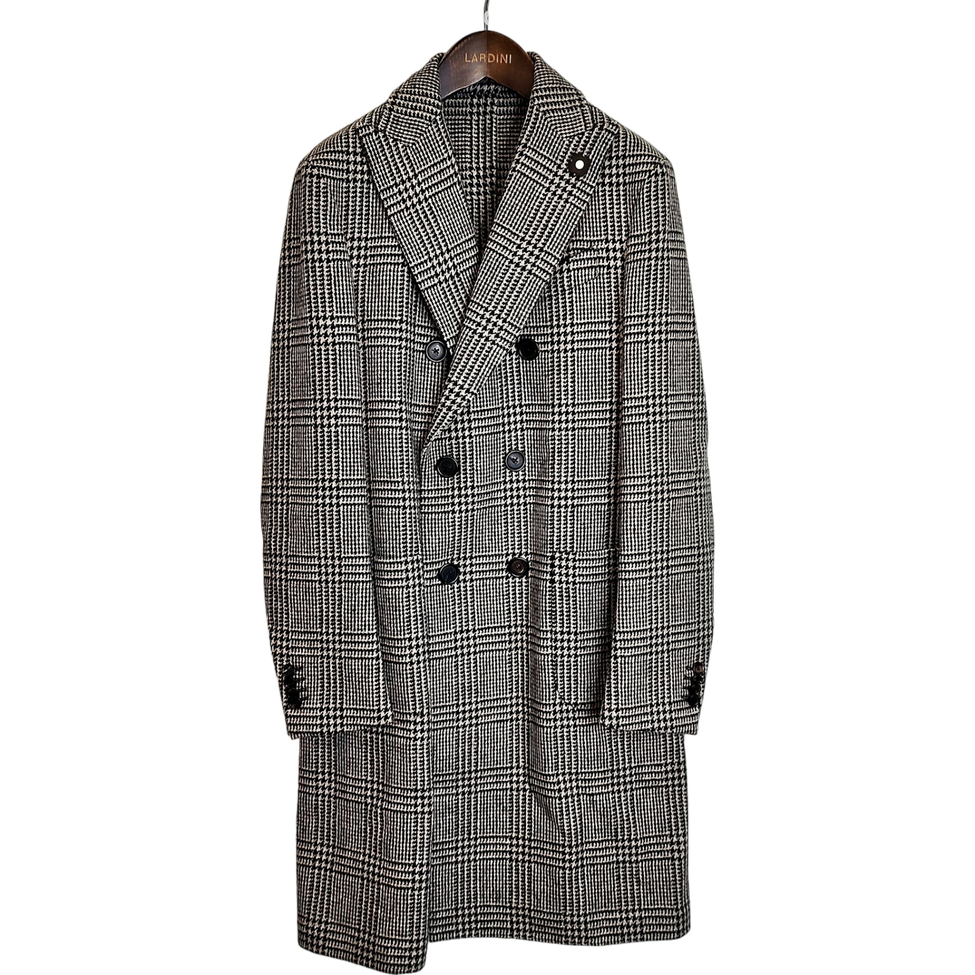 【中古】LARDINI ラルディーニ WOOLD Tessuto Esclusivo ウール 限定 ファブリック ダブル チェスター コート JQ23057AQ 46 ベージュ&times;ブラック&times;レッド メンズ｜TRIGGER 店