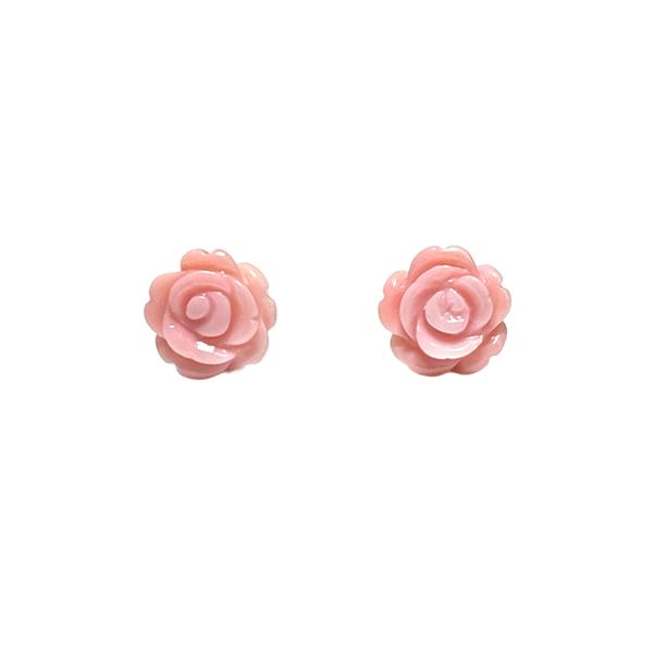 バラ コンクシェル プラチナ ピアス 8mm 薔薇 ピンク 花 両耳用 かわいい