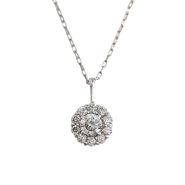 ダイヤモンド 取り巻き ペンダント ネックレス 10金 ホワイトーゴールド 0.13ｃｔ あずきチェーン 一粒 ギフト プレゼント 1492799