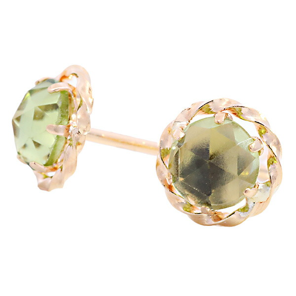 日本製 ピアス K18 ペリドット ローズカット 天然石 誕生石 金属アレルギー対応 18金 18K プレゼント 女性