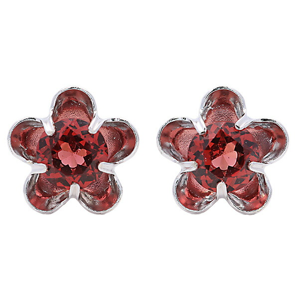お花 ガーネット ピアス 1月誕生石 14k K14 14金 ホワイトゴールド 華奢 フラワー 天然石 両耳用 レディース K14WG フラワー ガーネット