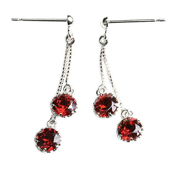ピアス K14ホワイトゴールド ガーネット 4mm ピアス ぶら下がり 両耳 レディース 女性 揺れる 1月 誕生石 プレゼント
