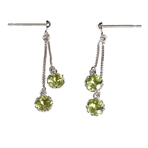 ピアス 14kホワイトゴールド ペリドット 4mm ピアス ぶら下がり 両耳 レディース 女性 かわいい 揺れる 8月 誕生石 プレゼント K14WG