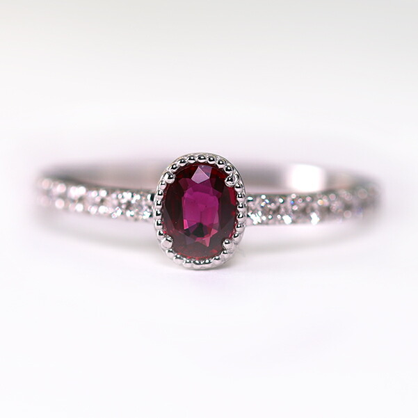 指輪 PT ルビー&ダイヤモンドリング 0.3ct 0.18ct ルビー ミル打ち アンティーク シンプル 7月誕生石 一粒 レディース
