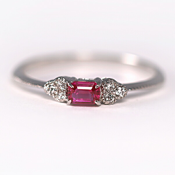 指輪 プラチナ ルビー ダイヤモンドリング 0.2ct 0.04ct スクエア型 クラシカル おしゃれリング シンプル 一粒 7月誕生石 レディース レッド 赤