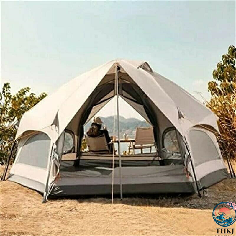 家族のキャンプのテント、屋外の六角形のキノコのテント、裏庭の旅行、ハイキング、釣りのためのクイックオープン3-6人家族の日よけ