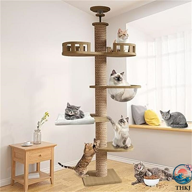 【全品5%ポイント】キャットタワー 突っ張り 木登りタワー 木製 キャットツリー スリム 宇宙船 ハンモック 多層無垢材 太い支柱 大型 猫用 多頭飼い 猫タワー 爪とぎ｜TRIPLE WINGIFU