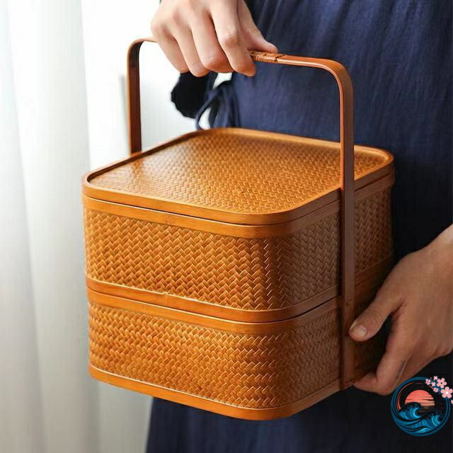 竹編み カゴ 収納ボックス ハンドメイド 茶器 茶具 THKJ 竹籠 バスケット お出かけ用 バッグ 高級 2 段式 軽量 使いやすい 収納便利 通勤通学 人気 便利