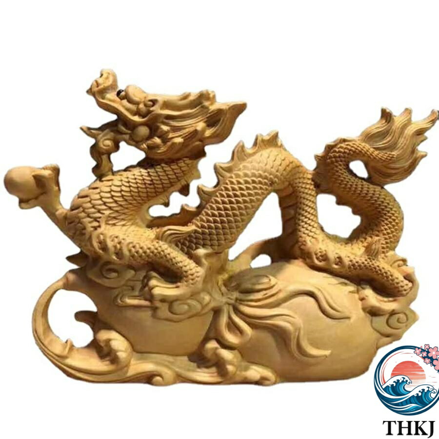 龍の置物 風水 グッズ 神龍 木彫り 置物 開運 高級天然ツゲ木彫り THKJ 彫刻置物 竜 彫刻 車載置物 縁起物開運厄除 祈願成就 金運 使いやすい 便利 快適
