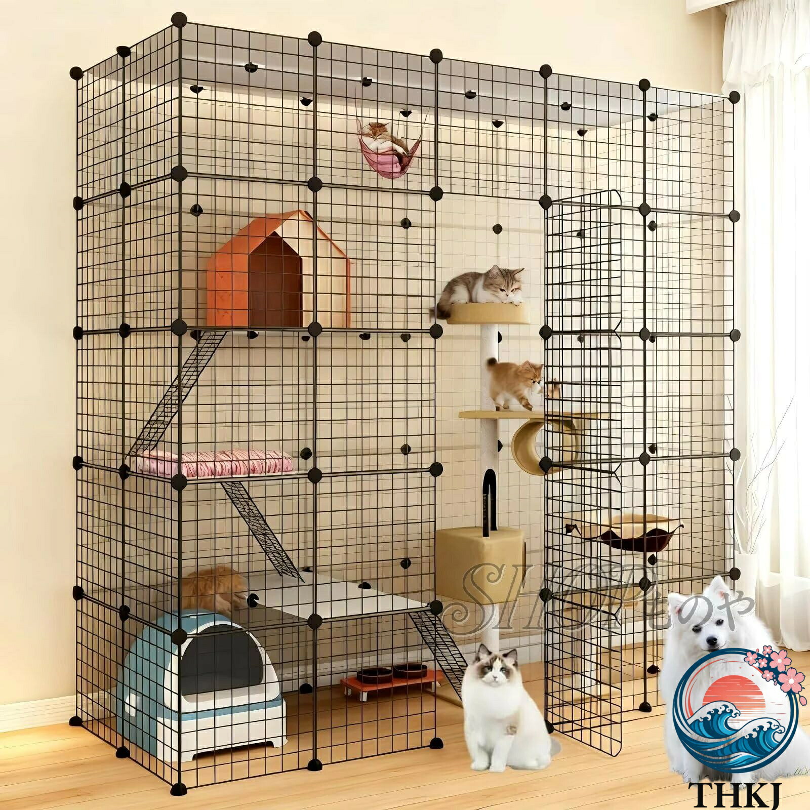 猫ケージ キャットケージ 大型 5層 5列 2行 DIYコンビネーション キャットハウス 多頭飼い 広いスペース はしご付き 猫の巣 猫別荘 保護 脱走防止 お手入れ簡単 ペット用品 組立簡単