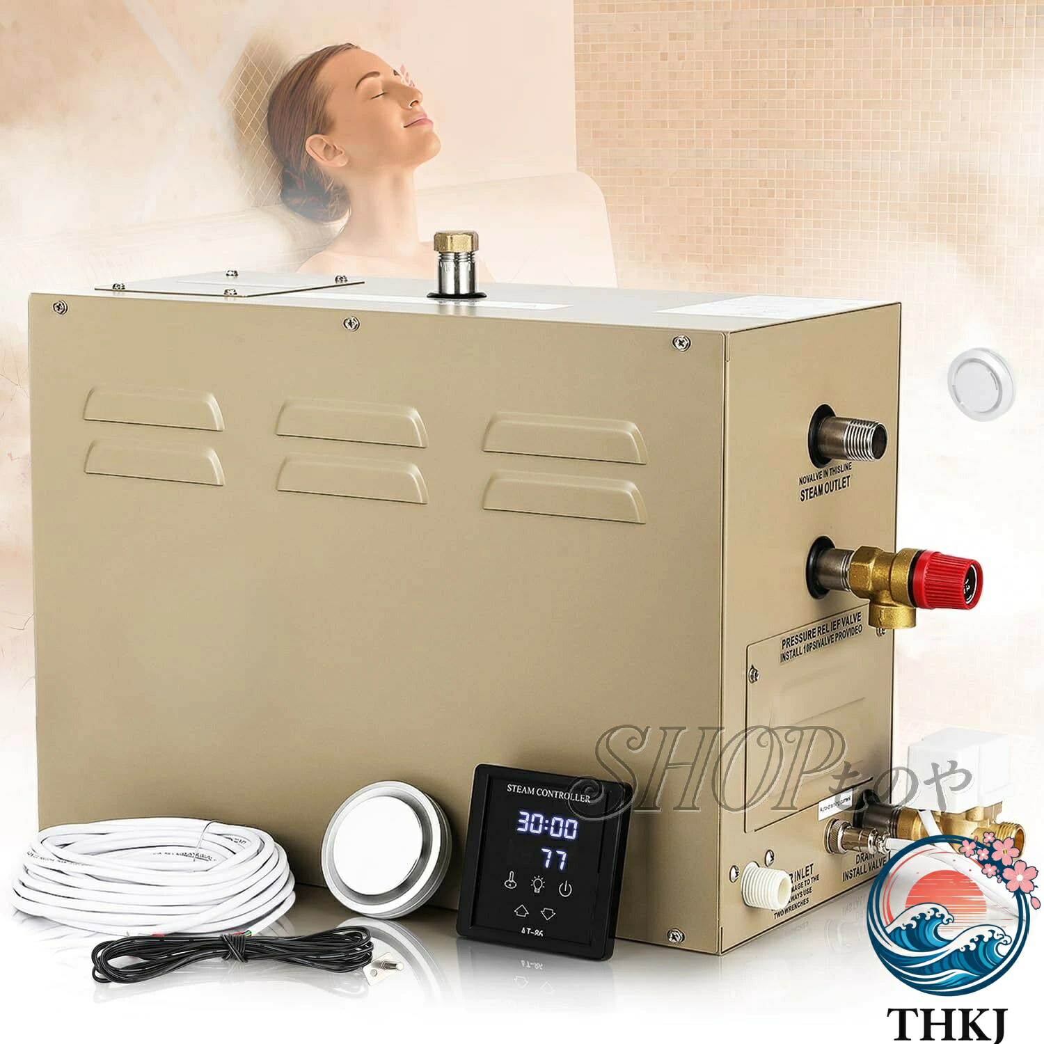 【全品5%尖んがり】スチームシャワージェネレーターキット 18 KW バスサウナスパ アロマセラピースチームヘッド THKJ 自動小銃水抜き取り合わせ LEDタッチスクリーンコントローラー 12