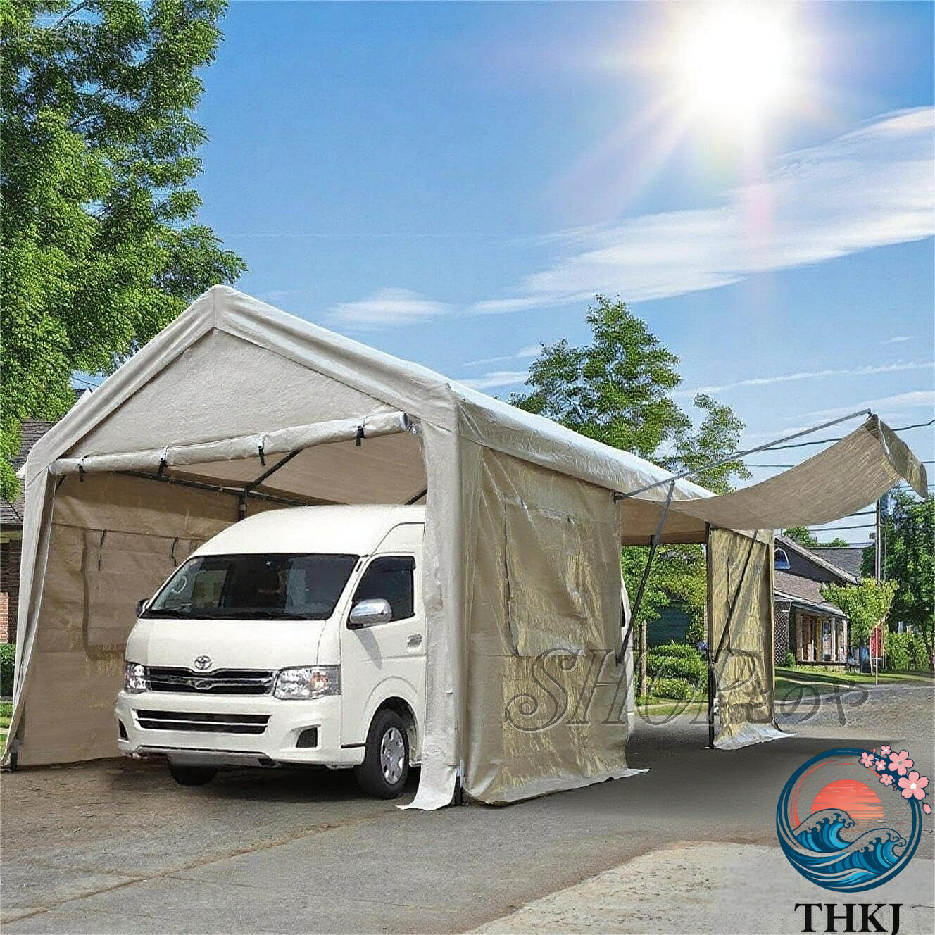 【全品5%尖んがり】車宿り 幕屋 車 大型 【UV取りすてる＆防雨?雪】 車宿り 【超甚だしい?釣り合い性】スチール写真製 鉄道車両界面 アンカ-雄捩子とロ-プ THKJ 二重固着させる 牢固たる タープ 軽自動車用