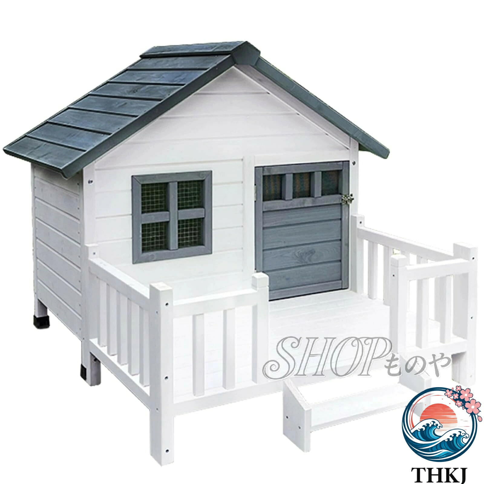 【全品5%ポイント】ポーチ 付き屋外木製犬小屋 屋根 ドア シャッター窓付きキャビンスタイルの高床式 犬用 シェルター 中型大型 軽量 使いやすい 収納便利 通勤通学｜TRIPLE WINGIFU