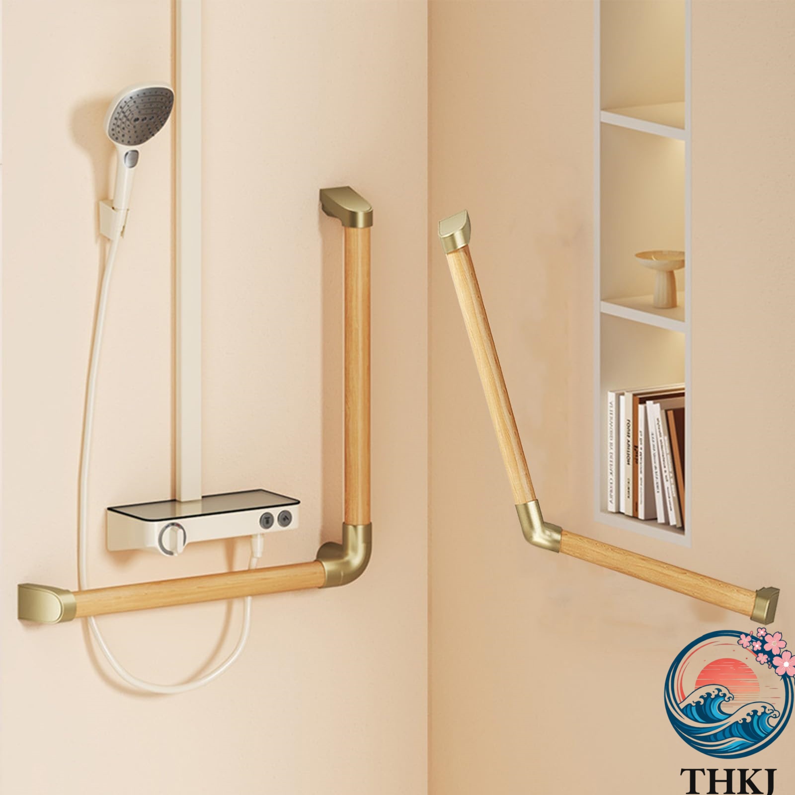 【全品5%尖んがり】木製丸棒手摺り Ｌ型 90°?135°築き上げる手摺り 二階建てバスお部屋?室内用便器・シャワー用手摺り 老いらく者・妊婦・障がい者向け 傾倒止めること THKJ 上滑り打ち切り 一風呂介護 立ち上がり助けること