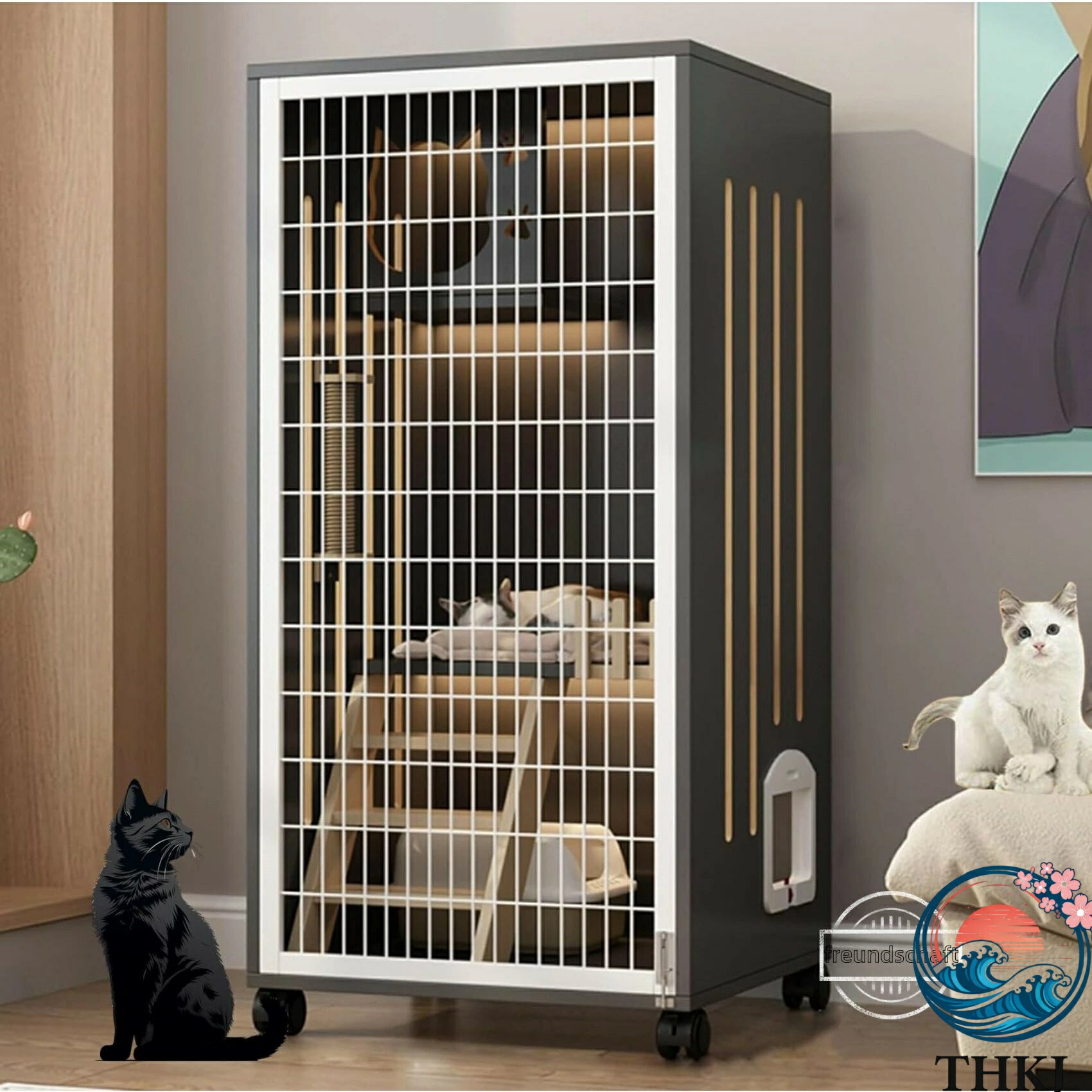 【全品5%尖んがり】特大猫ゲージ 室内用猫の伏せ籠 diy大面積鉄メッシュ 青写真 猫用 かこい女 キャットゲージ 逃げ失せる部屋の入り口付き添い人多役立つこと プレイペン 幅 60コマーシャル 高さ THKJ 150 食べ分かりやすい