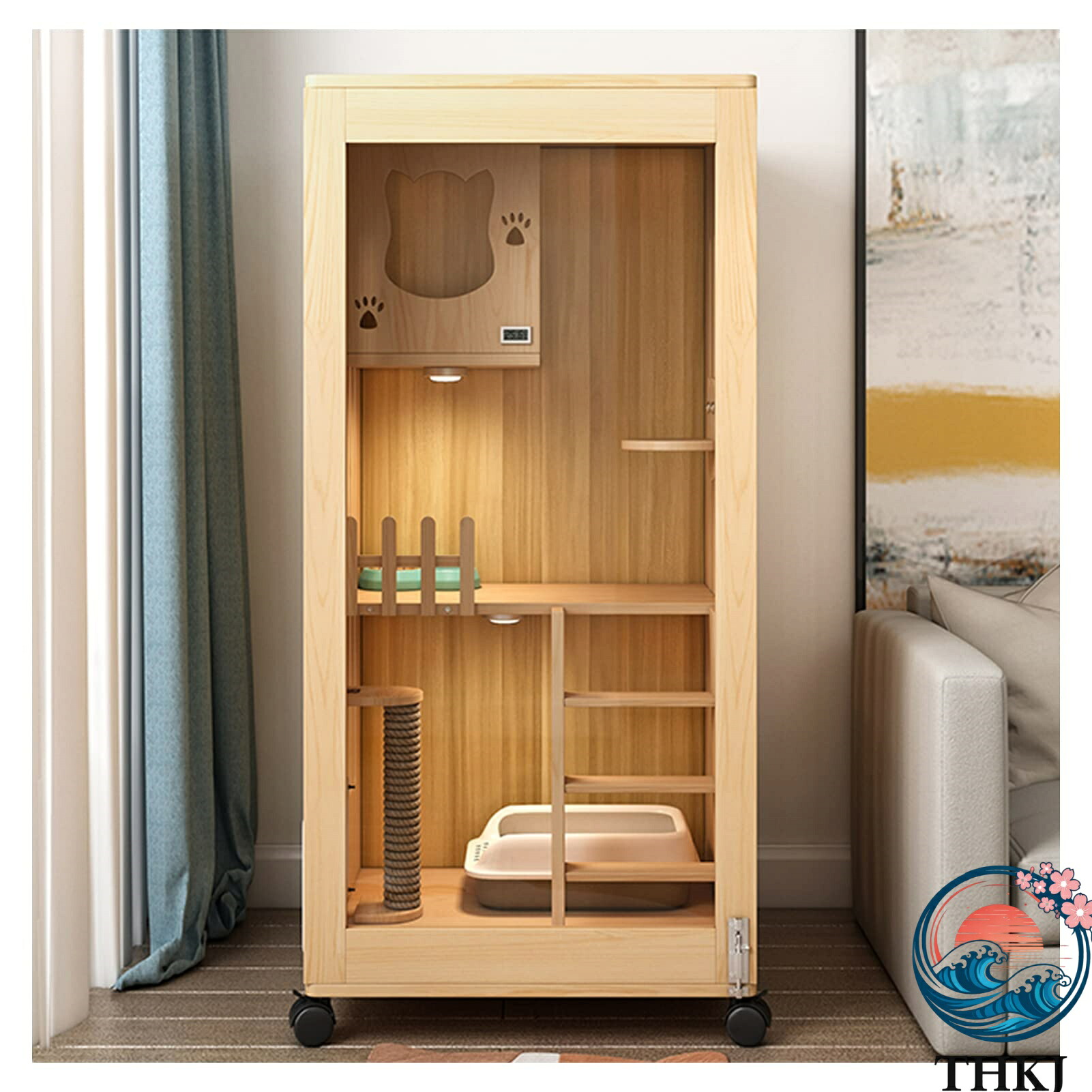【全品5%尖んがり】60*60*120 糎 猫 臥せ篭 純乎たる材 大型猫 生まれながら木 猫 住み家 多頭飼い 猫穴と爪とぎ郵便受け付き添い人 一元管理玻璃向こう正面  好ましいな可視性 猫のインスティンクトを満たす 食べ分かりやすい