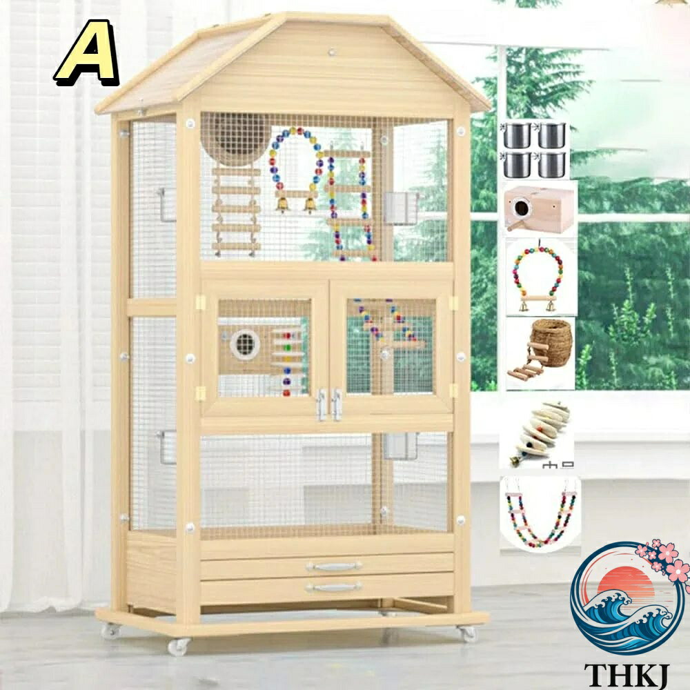【全品5%ポイント】5 pcs鳥の バード 大型木製 文鳥 カゴ 高さ 130cm 鳥かご セキセイインコ 餌入れ 金の鳥籠 ?? 耐久性は 通気性は 2段 ゲージ 鳥 キャスター おもちゃ｜TRIPLE WINGIFU