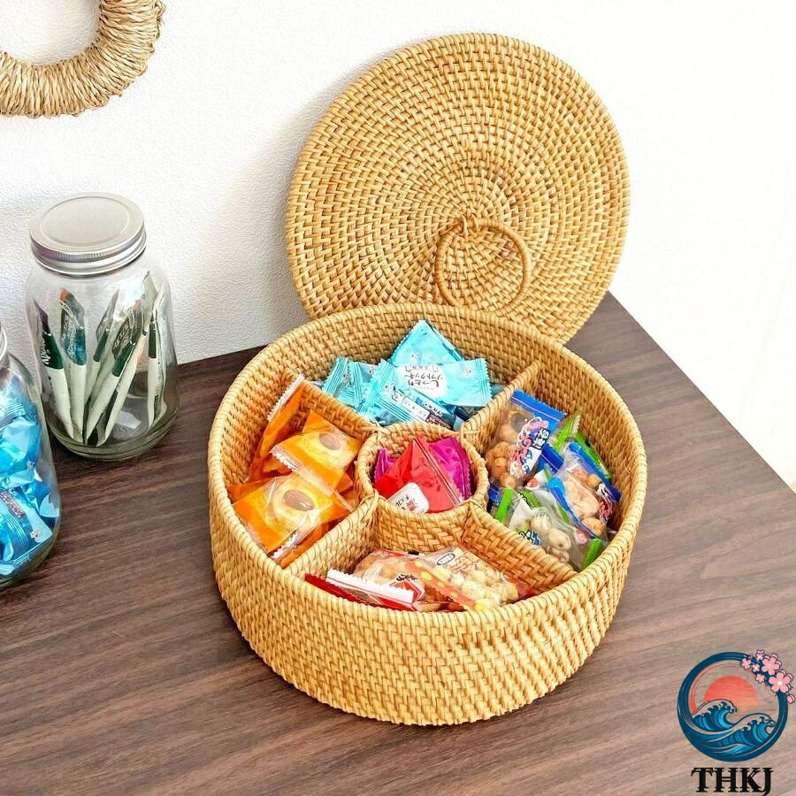 【全品5%尖んがり】ラタン 中仕切り 5 取りわける 提げ篭 御菓子カゴ カゴ提げ篭 アタバスケット THKJ アタカゴ 手作り かご フタ付き添い人 今めかしい 小容れものバスケ 使い分かりやすい